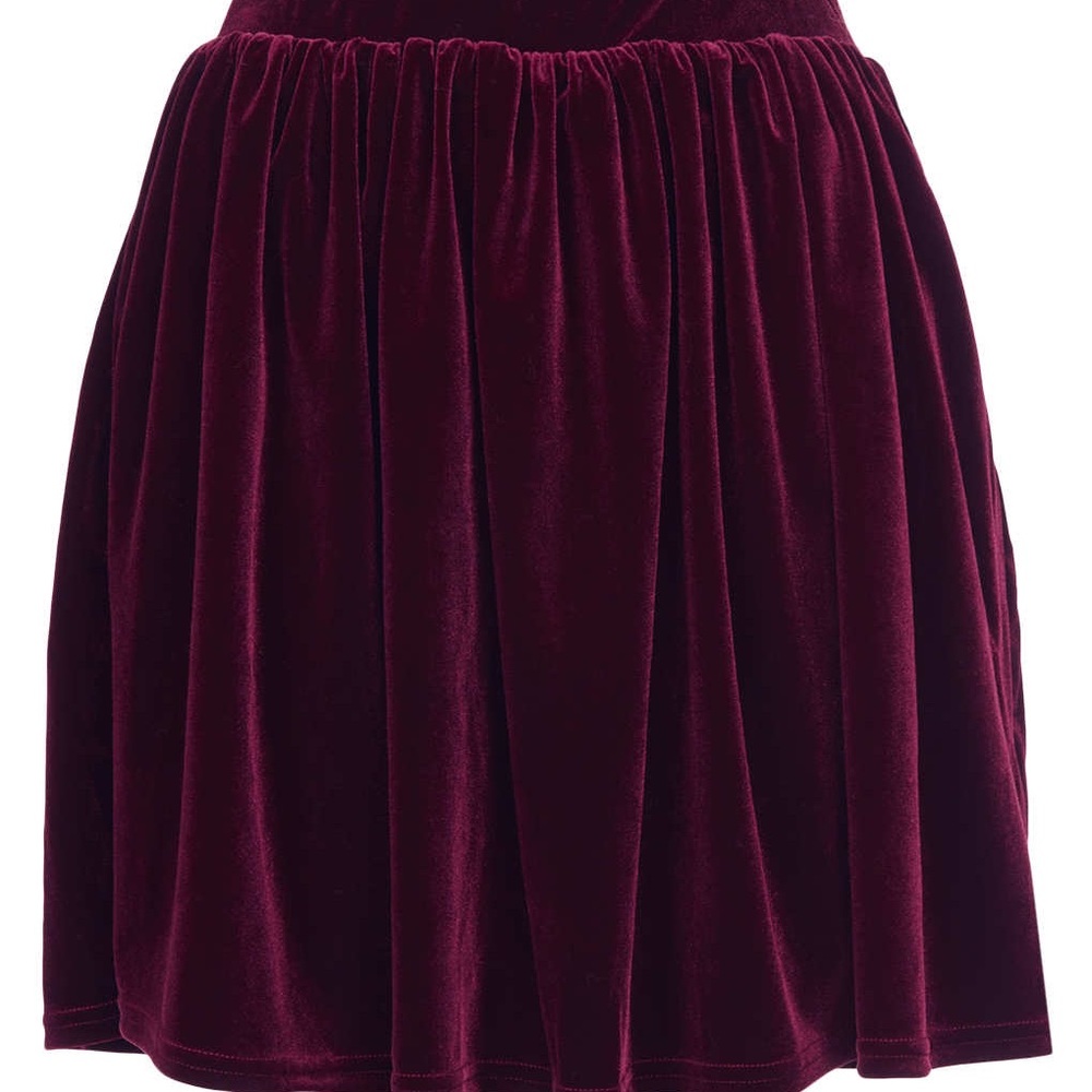 TOPSHOP Burgundy Velvet Skater Skirt US 4 - Picture 5 of 7